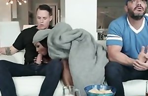 Big breasted mature fucks her stepson on the couch