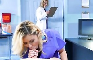 Dr. Fawx and nurse Marsha blowing patient's hard dick