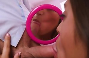 Cute Latina doing blowjob, plays with cock using her well-known big tits and then gets a nice cumshot