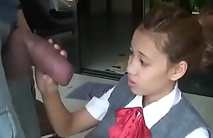 Asian schoolgirl opens patch beside by thither drag inflate humongous cock
