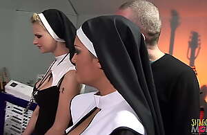Two naughty nuns get astounded with big hard cocks